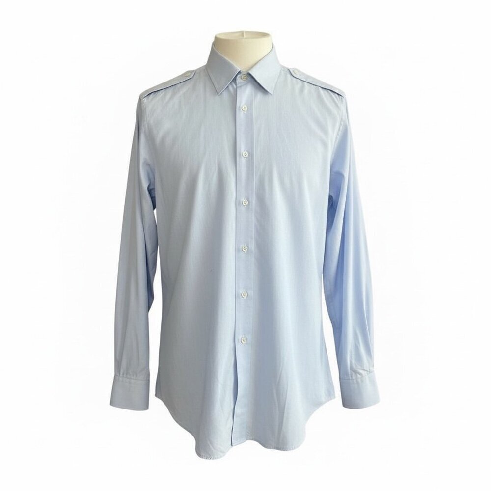 Ted Lapidus Italian Light Blue Shirt Vintage Military with Epaulets Size 16.5